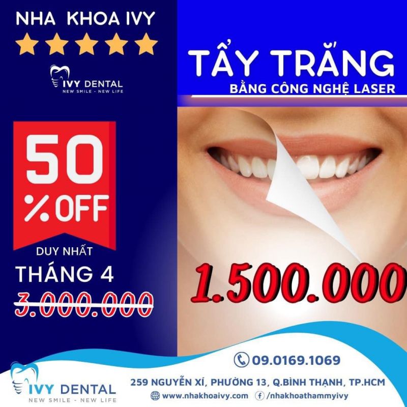 Chương trình ưu đãi tháng 04.2023 – Giảm giá 50% tẩy trắng răng