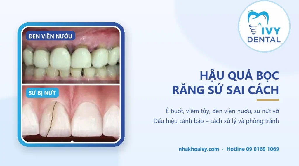 Hậu quả bọc răng sứ sai cách: đen viền nướu và sứ bị nứt